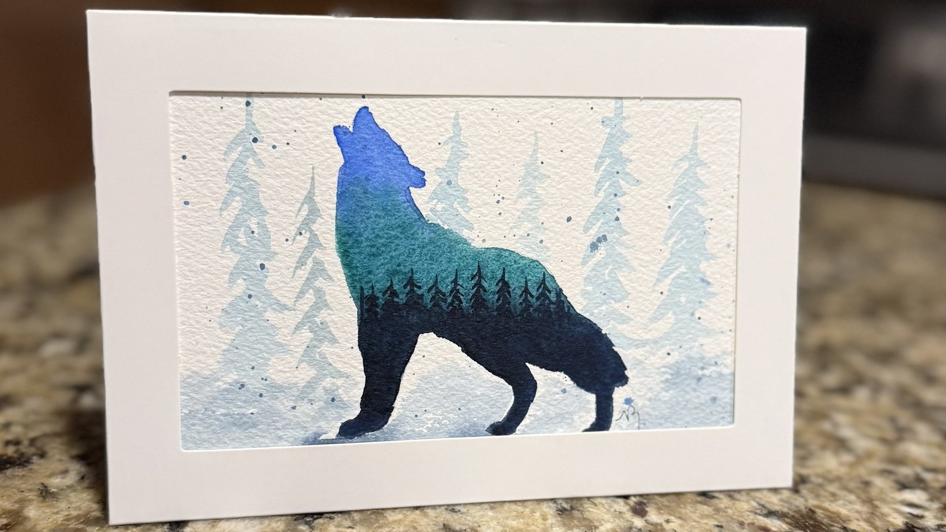 Wolf Watercolor Card~Original