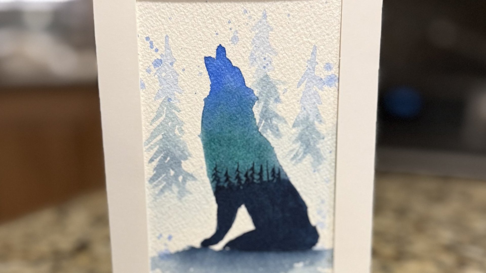 Sitting Wolf Watercolor Card~Original 