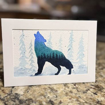 Wolf Watercolor Card~Original